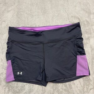 Under Armour Spandex Running Shorts Black Purple Athletic Womens XL